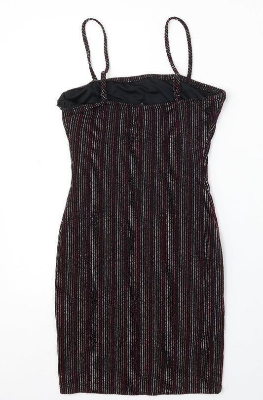 FOREVER 21 Womens Black Striped Polyester Bodycon Size S Round Neck