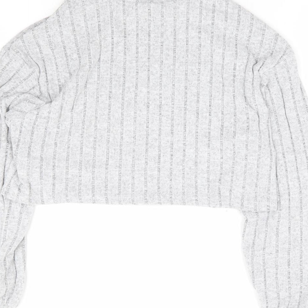 SheIn Girls Grey Polyester Cropped T-Shirt Size 11-12 Years Roll Neck Pullover - Ribbed