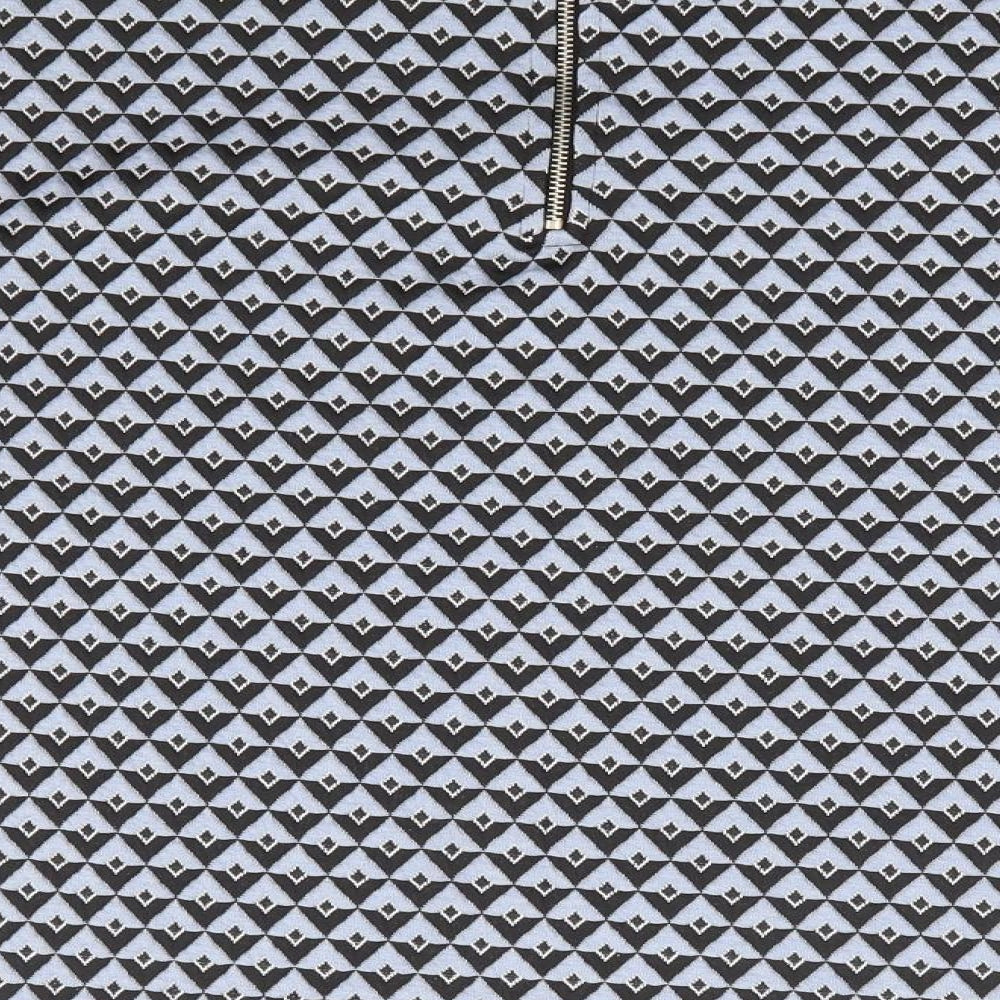 Bershka Womens Blue Geometric Polyester Basic T-Shirt Size M Mock Neck