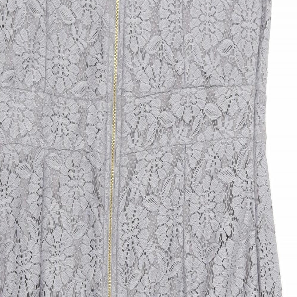 Dorothy Perkins Womens Grey Floral Polyester Pencil Dress Size 14 Round Neck Zip