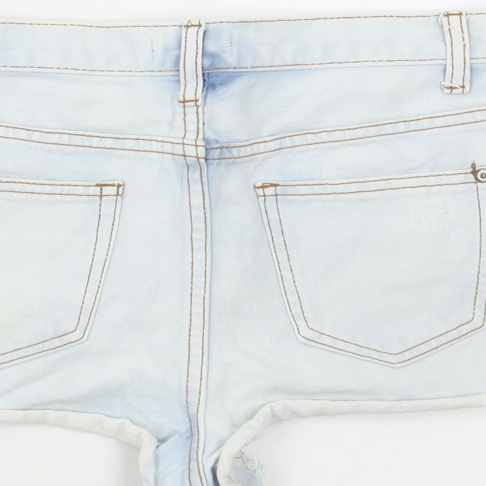 Exhibit Womens Blue Cotton Hot Pants Shorts Size 12 Regular Button