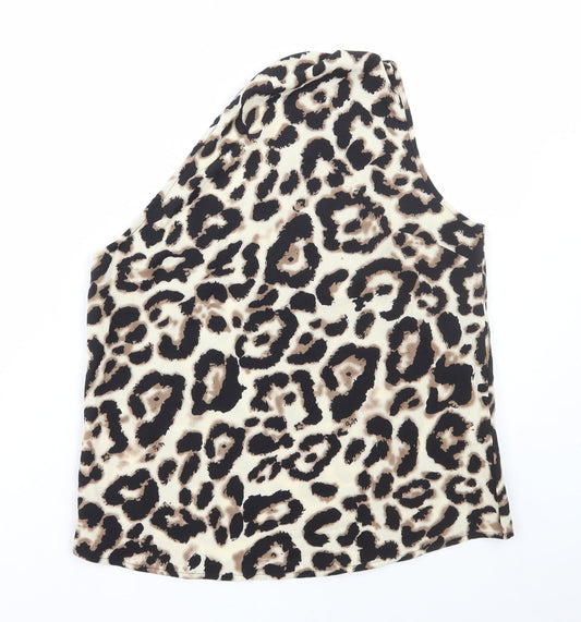 SheIn Womens Brown Animal Print Polyester Basic Tank Size M One Shoulder - Leopard Print
