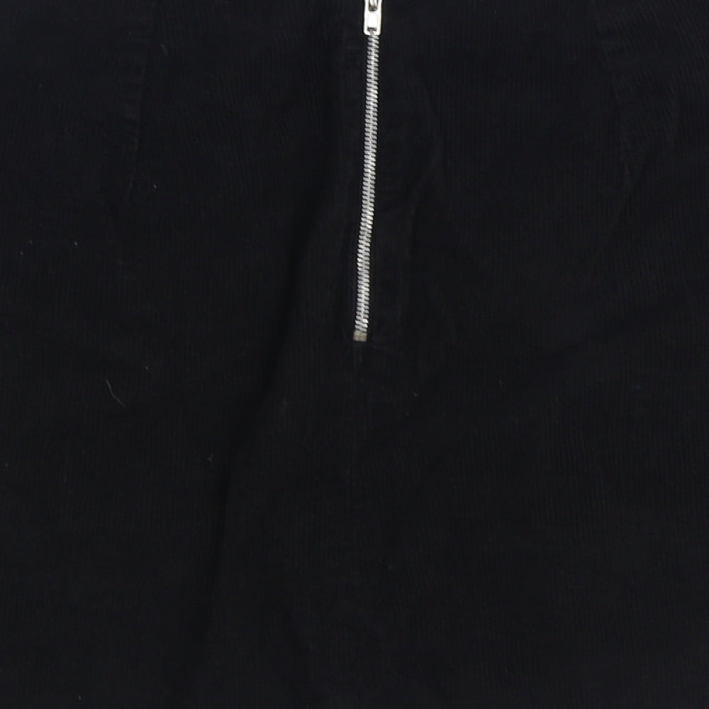New Look Womens Black Cotton A-Line Skirt Size 8 Zip