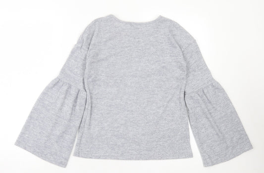 Primark Womens Grey Crew Neck Polyester Pullover Jumper Size 6 - Frill Sleeves