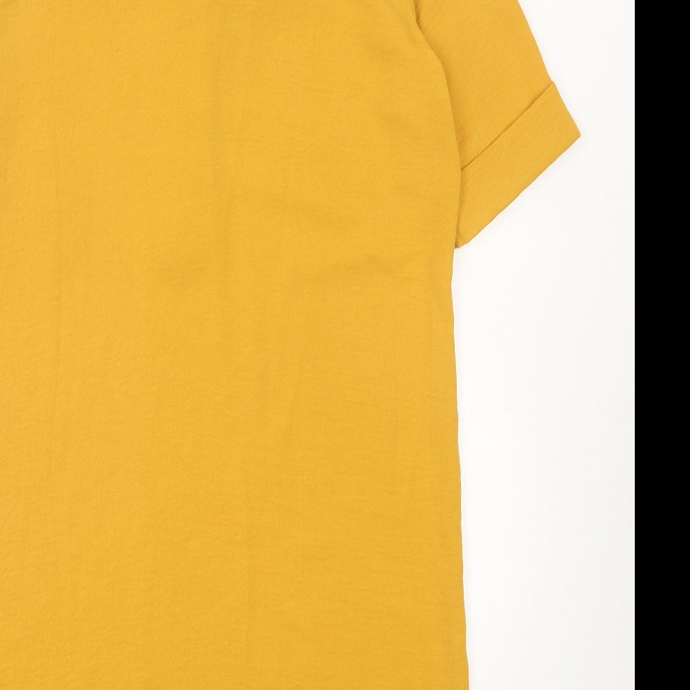 Primark Womens Yellow Polyester A-Line Size 6 V-Neck Button