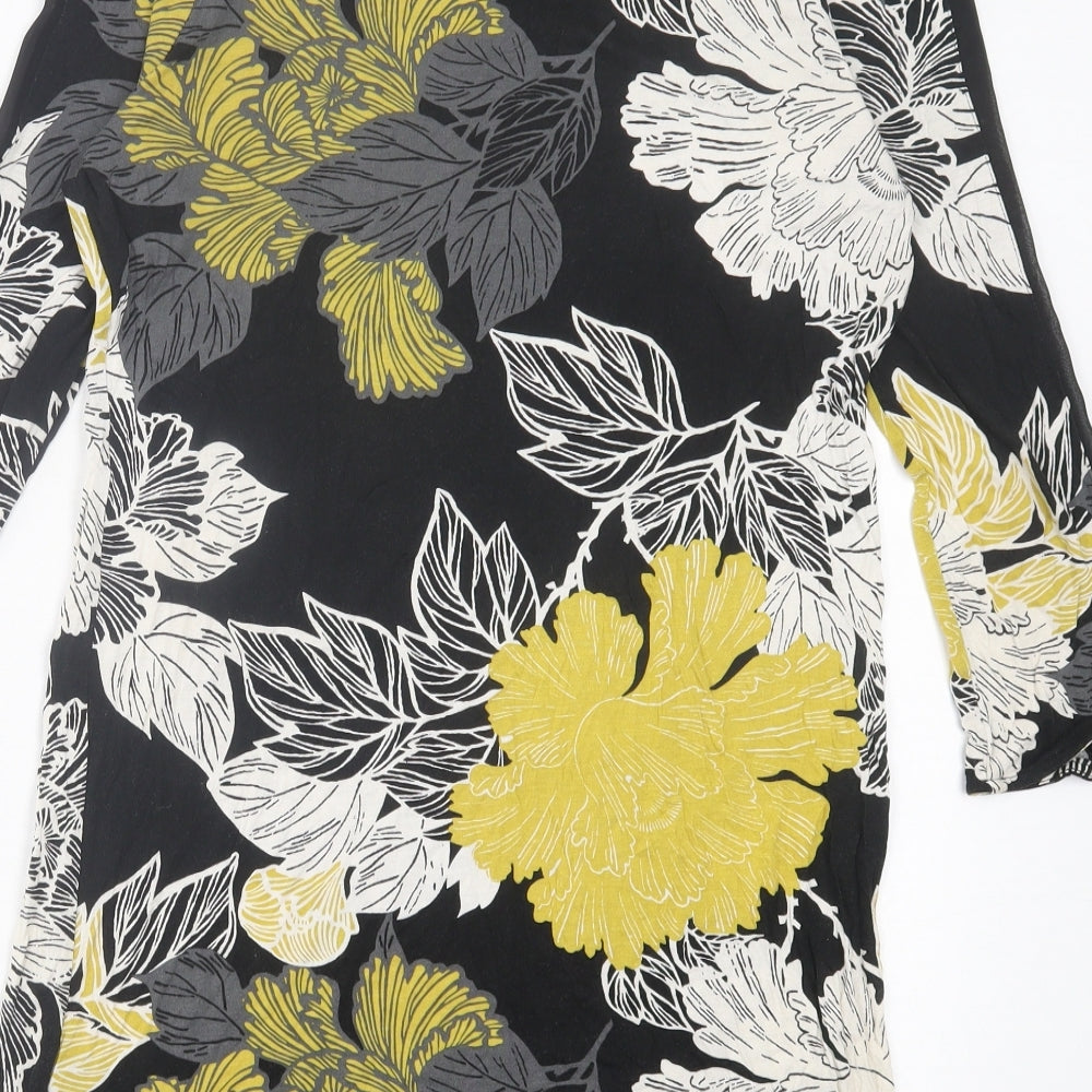 NEXT Womens Yellow Floral Viscose Shift Size 8 Collared Button