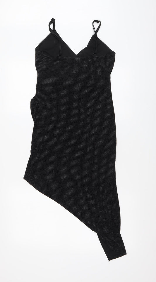 Quiz Womens Black Nylon Bodycon Size 12 V-Neck Pullover
