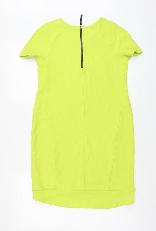 Topshop Womens Green Polyester Bodycon Size 8 Round Neck Zip