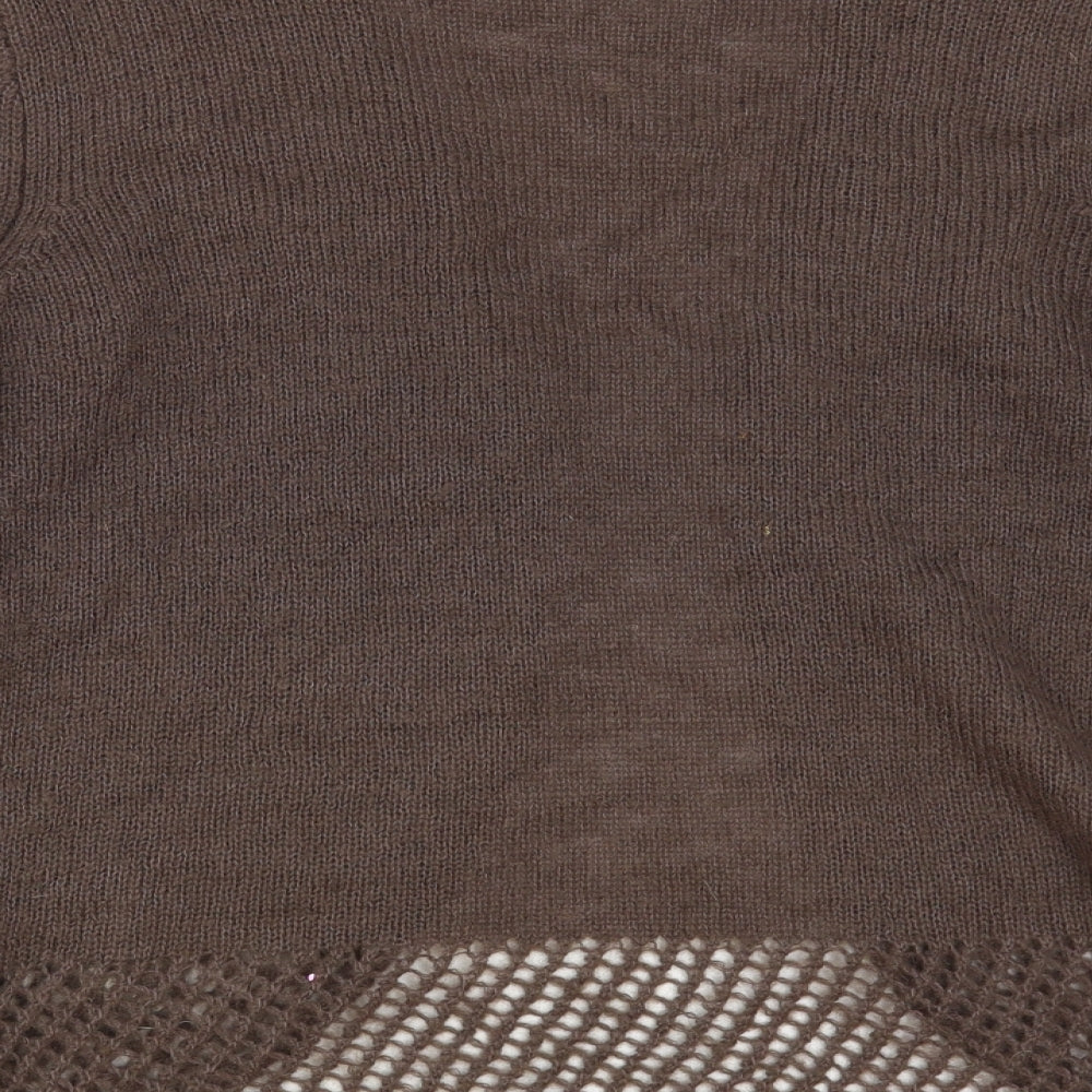 Zahara Womens Brown V-Neck Acrylic Cardigan Jumper Size L - Flower Detail