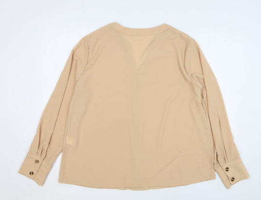 SheIn Womens Beige Polyester Basic Blouse Size 12 V-Neck