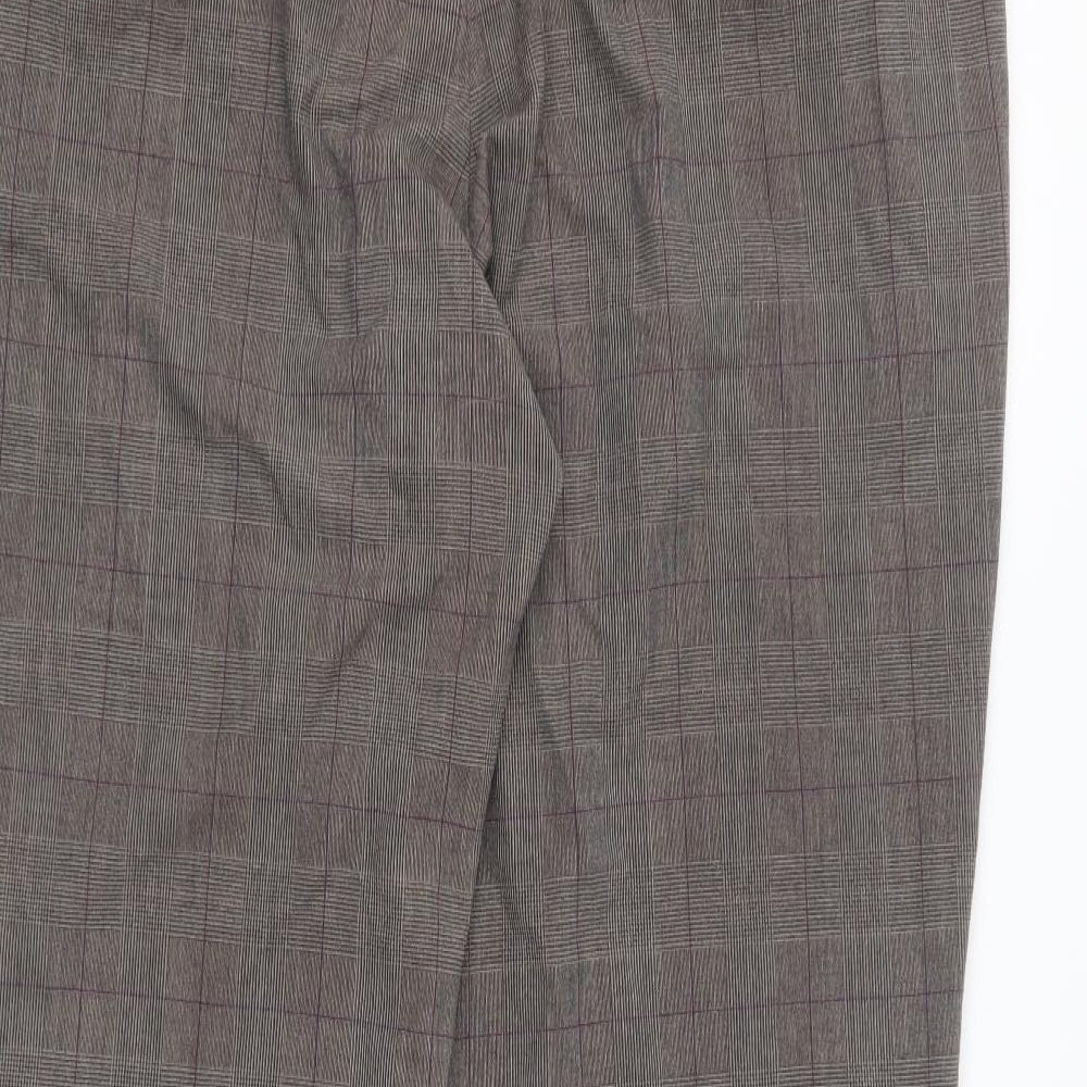NEXT Womens Grey Plaid Polyester Trousers Size 16 L29 in Regular Button