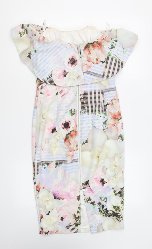 Bardot Womens Multicoloured Floral Polyester Bodycon Size 8 Sweetheart Zip