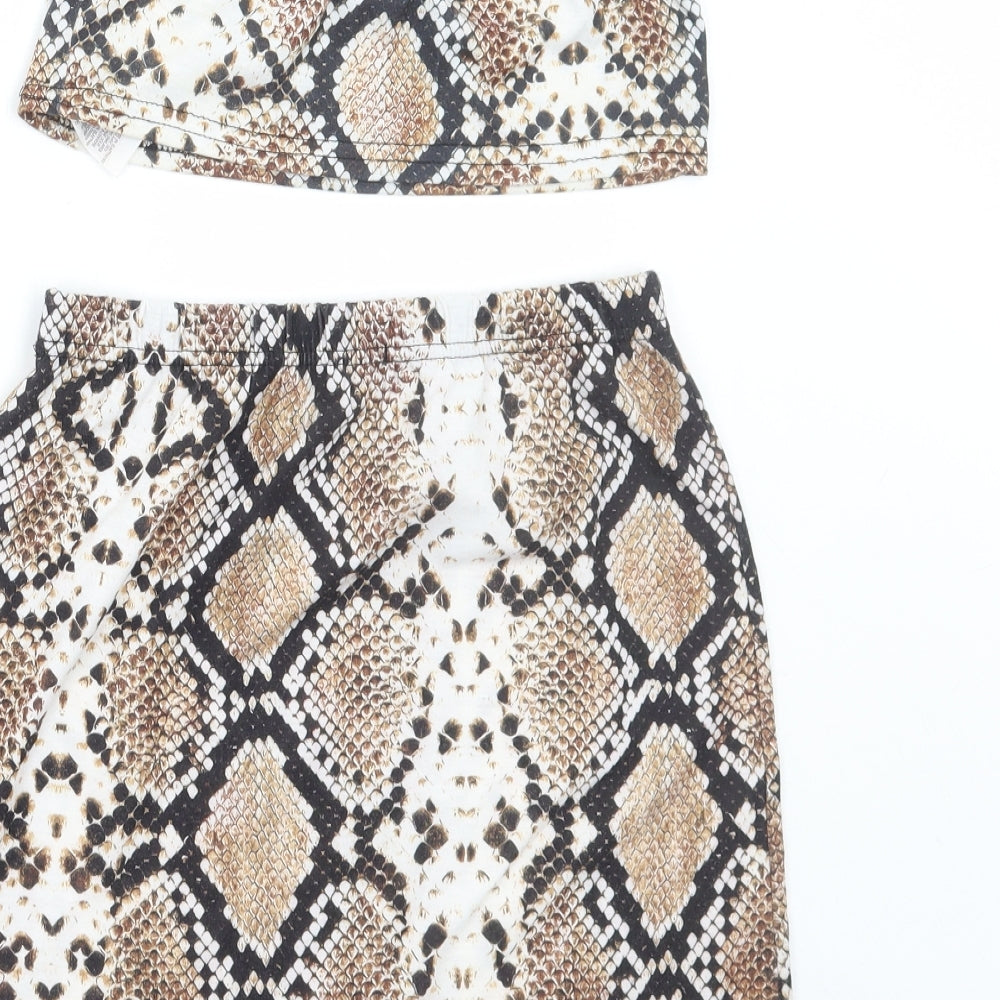 PRETTYLITTLETHING Womens Brown Animal Print Polyester Skirt/ Skort Set Outfit/Set Size 12 Pullover - Snake Print
