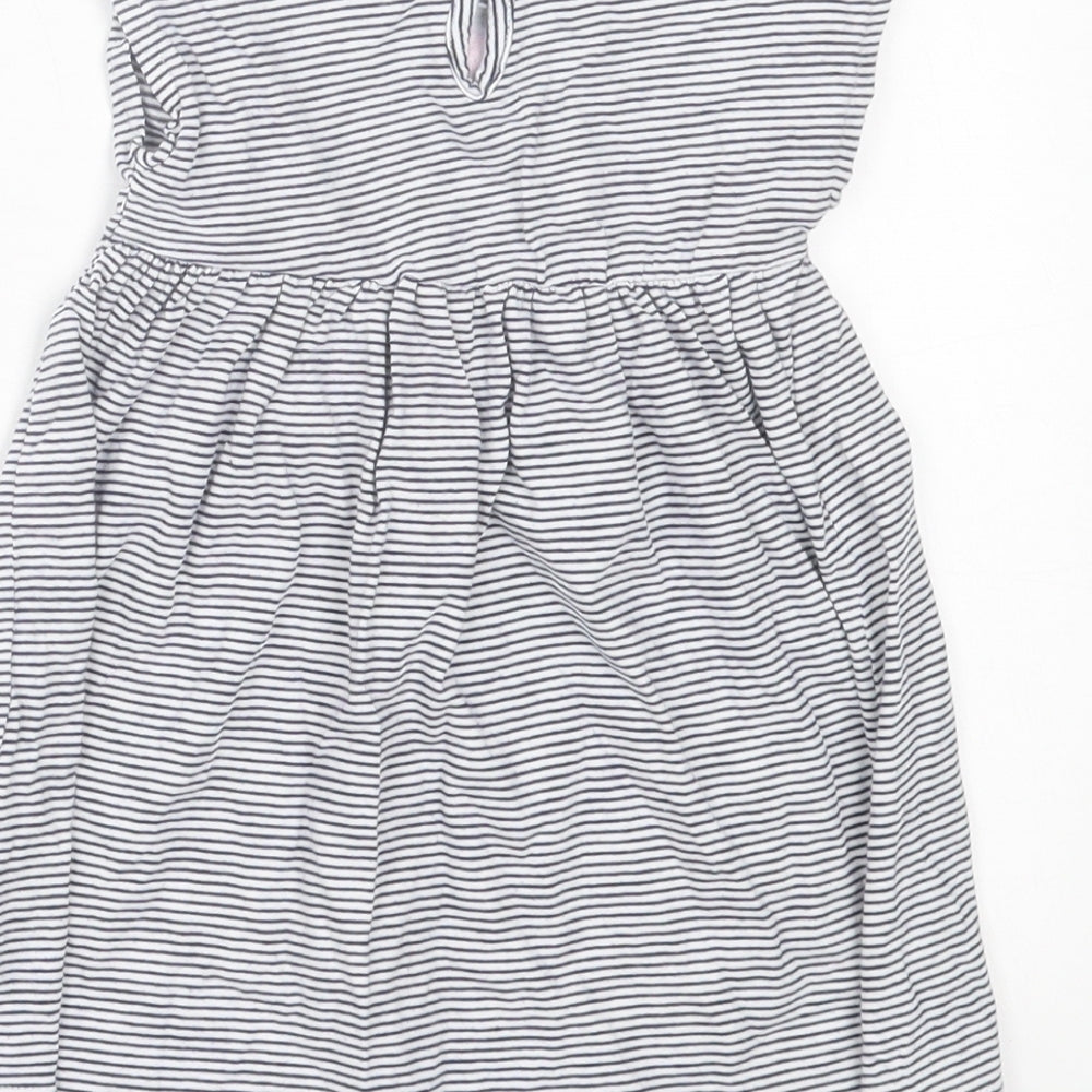 Dunnes Stores Girls White Striped Cotton A-Line Size 12-18 Months Crew Neck Button - Floral Detail