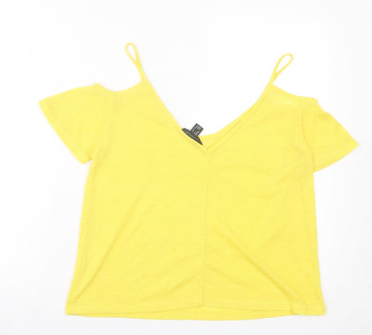 Atmosphere Womens Yellow Polyester Basic T-Shirt Size 8 Scoop Neck - Cold Shoulder