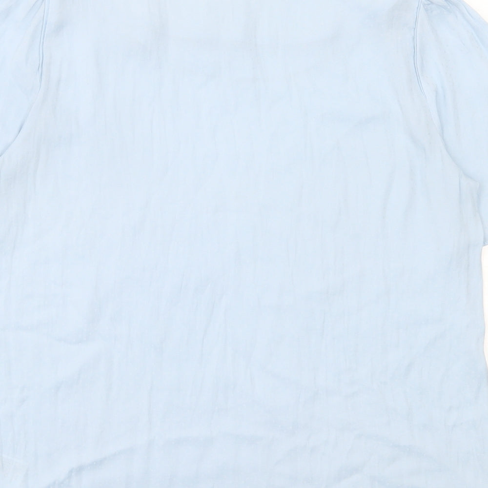 H&M Womens Blue Polka Dot Polyester Basic T-Shirt Size 10 Crew Neck