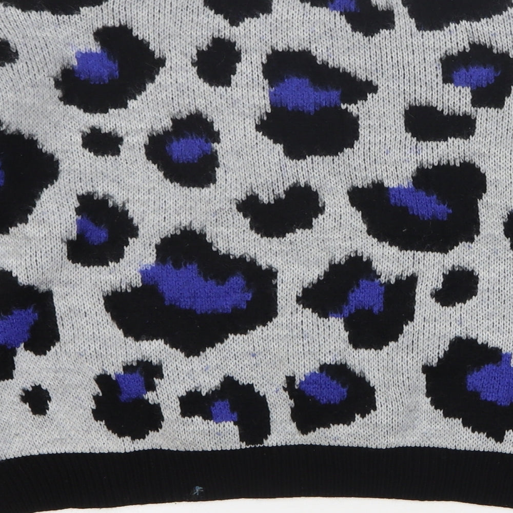 Primark Womens Grey Round Neck Animal Print Acrylic Pullover Jumper Size 10 - Leopard Print