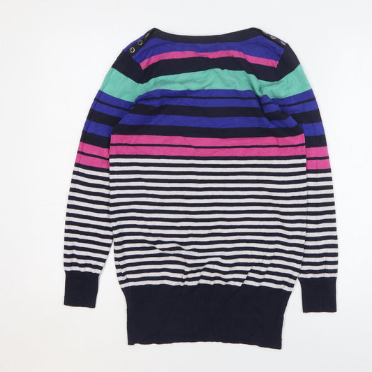 F&F Womens Multicoloured Round Neck Striped Viscose Pullover Jumper Size 10