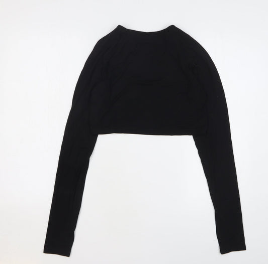 SheIn Womens Black Viscose Cropped T-Shirt Size 12 Round Neck