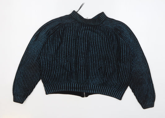 H&M Womens Blue Acrylic Full Zip Sweatshirt Size S Zip - Cropped