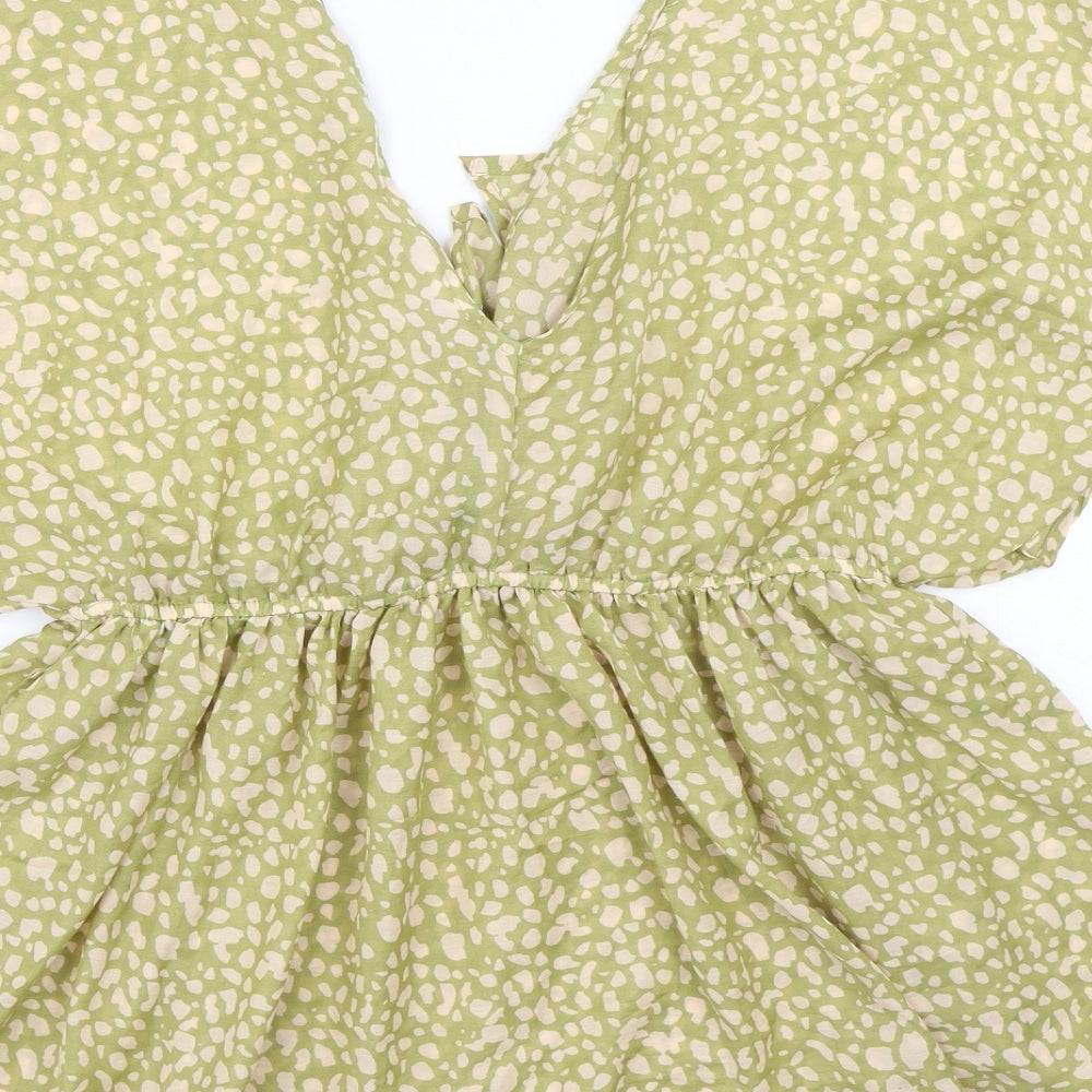 Primark Womens Green Geometric Polyester Basic Blouse Size S V-Neck