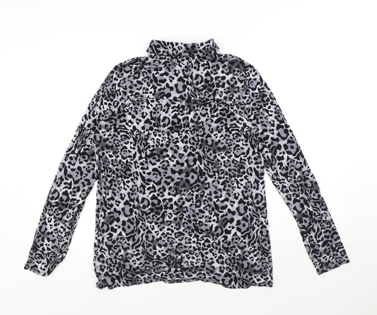 TU Womens Grey Animal Print Viscose Basic Button-Up Size 12 Collared - Leopard Print