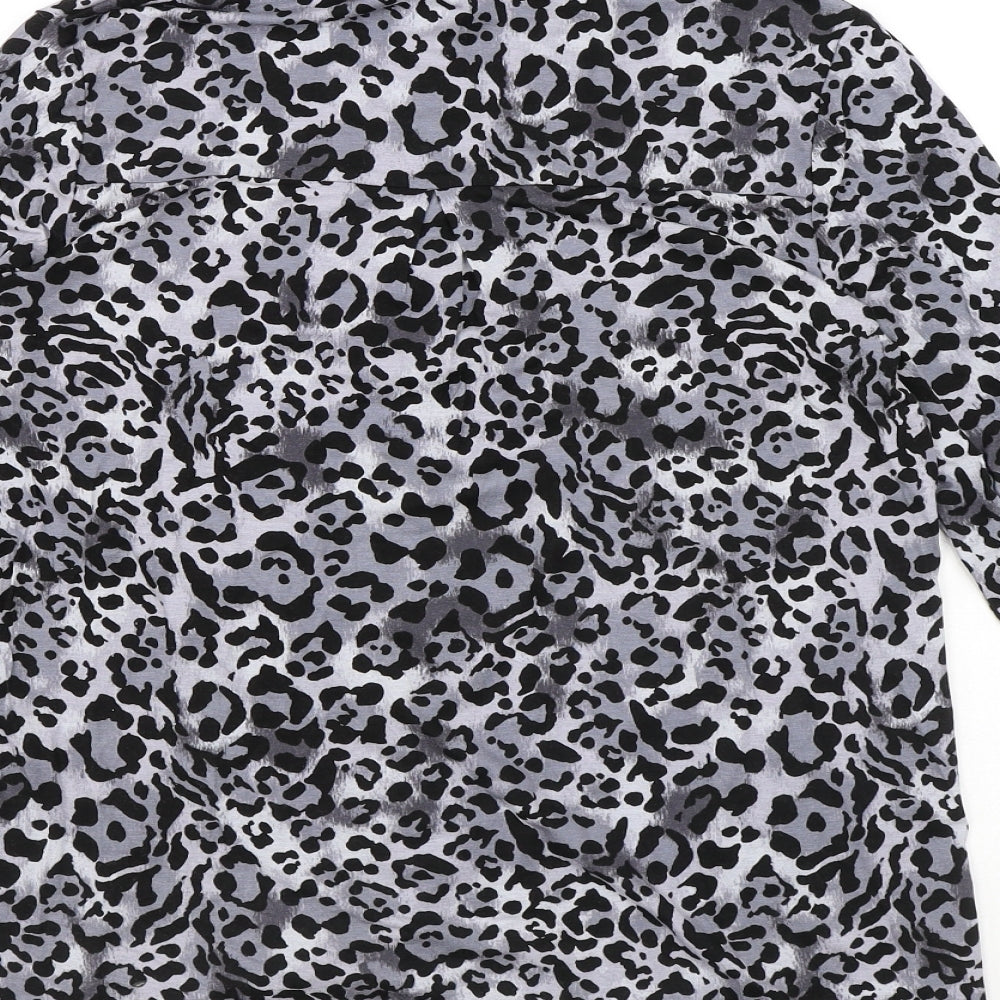TU Womens Grey Animal Print Viscose Basic Button-Up Size 12 Collared - Leopard Print