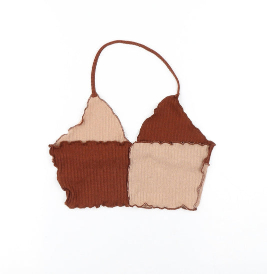 SheIn Womens Brown Colourblock Polyester Cropped Tank Size M V-Neck