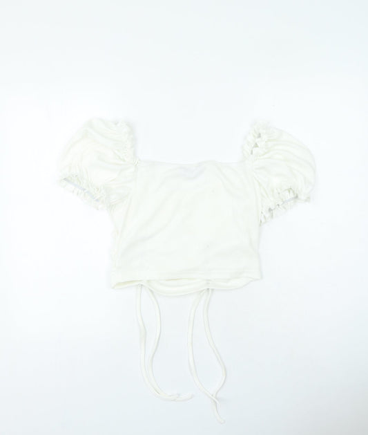 SheIn Womens Ivory Polyester Cropped T-Shirt Size L Sweetheart