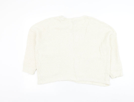 Primark Womens White Round Neck Cotton Pullover Jumper Size 4