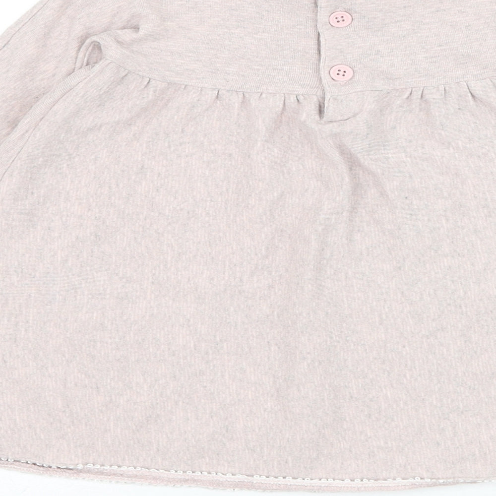 mamas & papas Girls Pink Cotton Jumper Dress Size 6-9 Months Round Neck Button