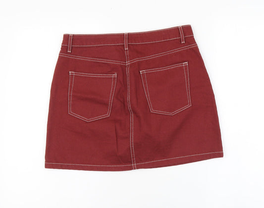 H&M Womens Red Cotton Mini Skirt Size M Zip