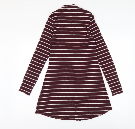 Primark Womens Purple Striped Cotton Jumper Dress Size 8 Round Neck Pullover