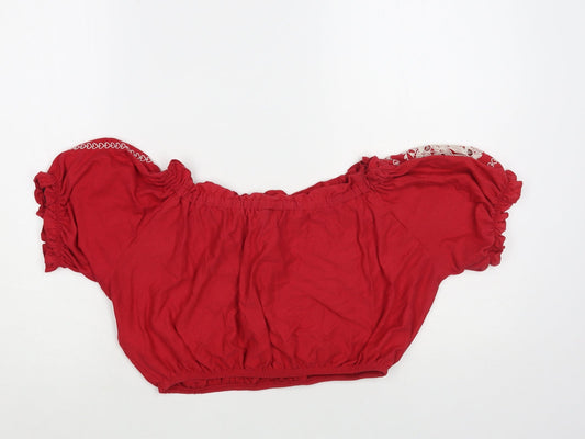 Womens UK Size 8 Topshop Red Cropped Blouse
