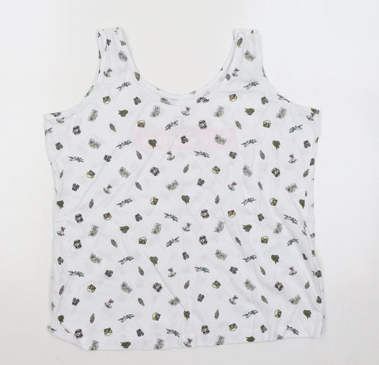 Primark Womens White Geometric Cotton Basic Tank Size 10 Round Neck - Vacation Mode On