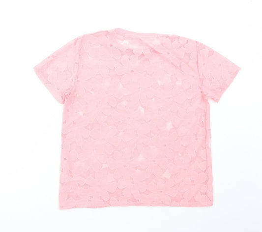 Atmosphere Womens Pink Floral Polyester Basic Blouse Size 10 Round Neck