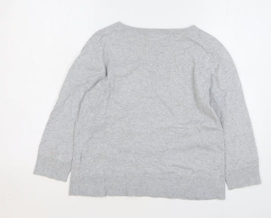 Oasis Womens Grey Round Neck Cotton Pullover Jumper Size M