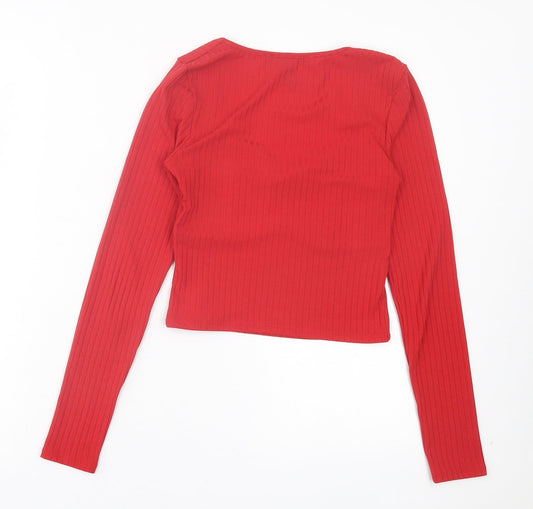 Womens UK Size 8 New Look Red Cropped T-Shirt