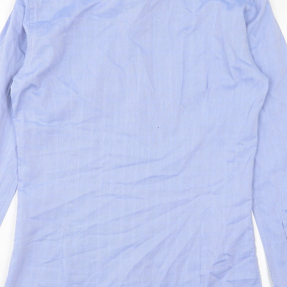 Remus Uomo Mens Blue Geometric Polyester Button-Up Size 14.5 Collared Button