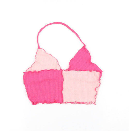 SheIn Womens Pink Colourblock Polyester Cropped Tank Size M V-Neck