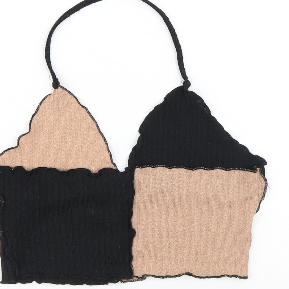 SheIn Womens Brown Colourblock Polyester Cropped Tank Size M Halter