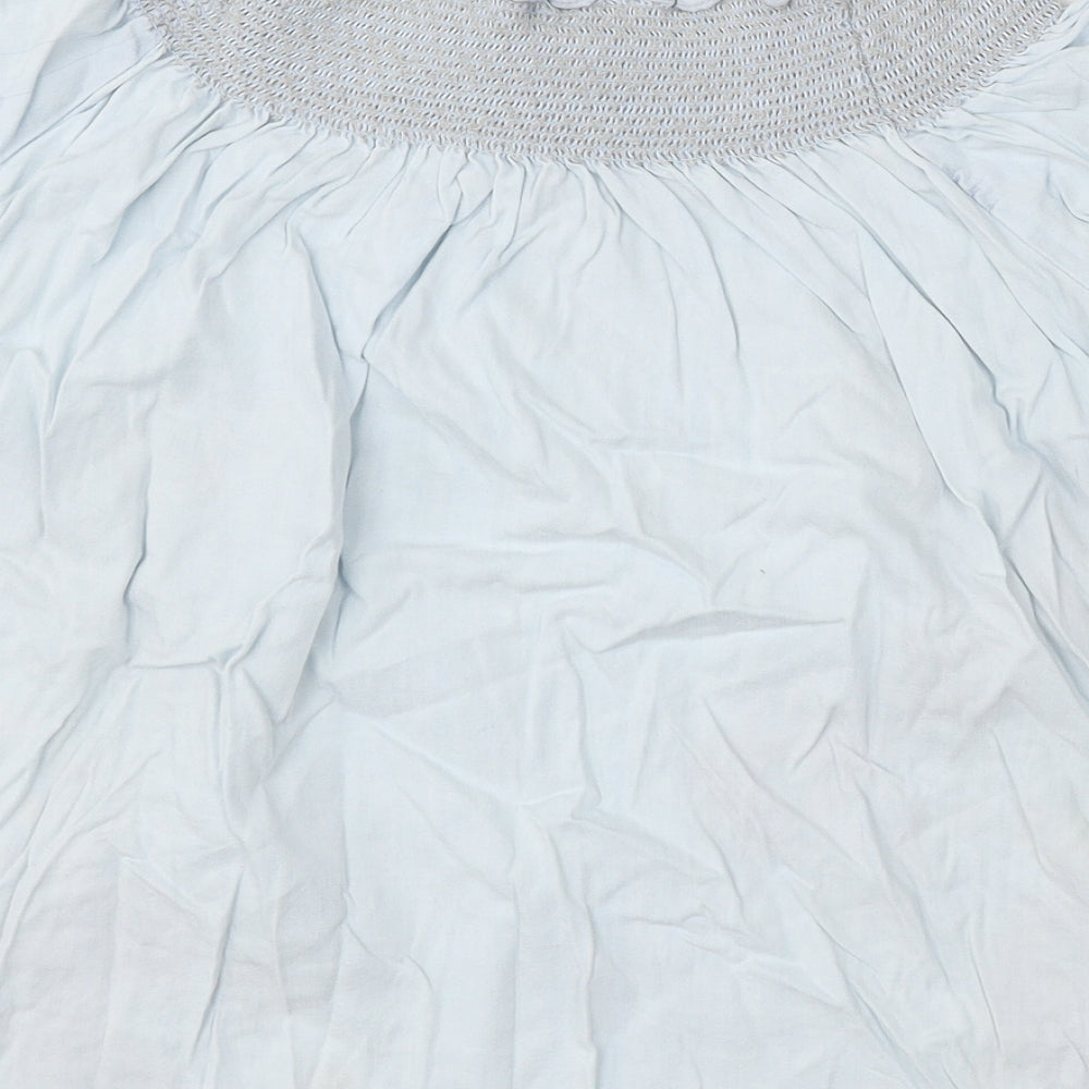 Denim & Co. Womens Blue Floral Cotton Basic Blouse Size 12 Round Neck