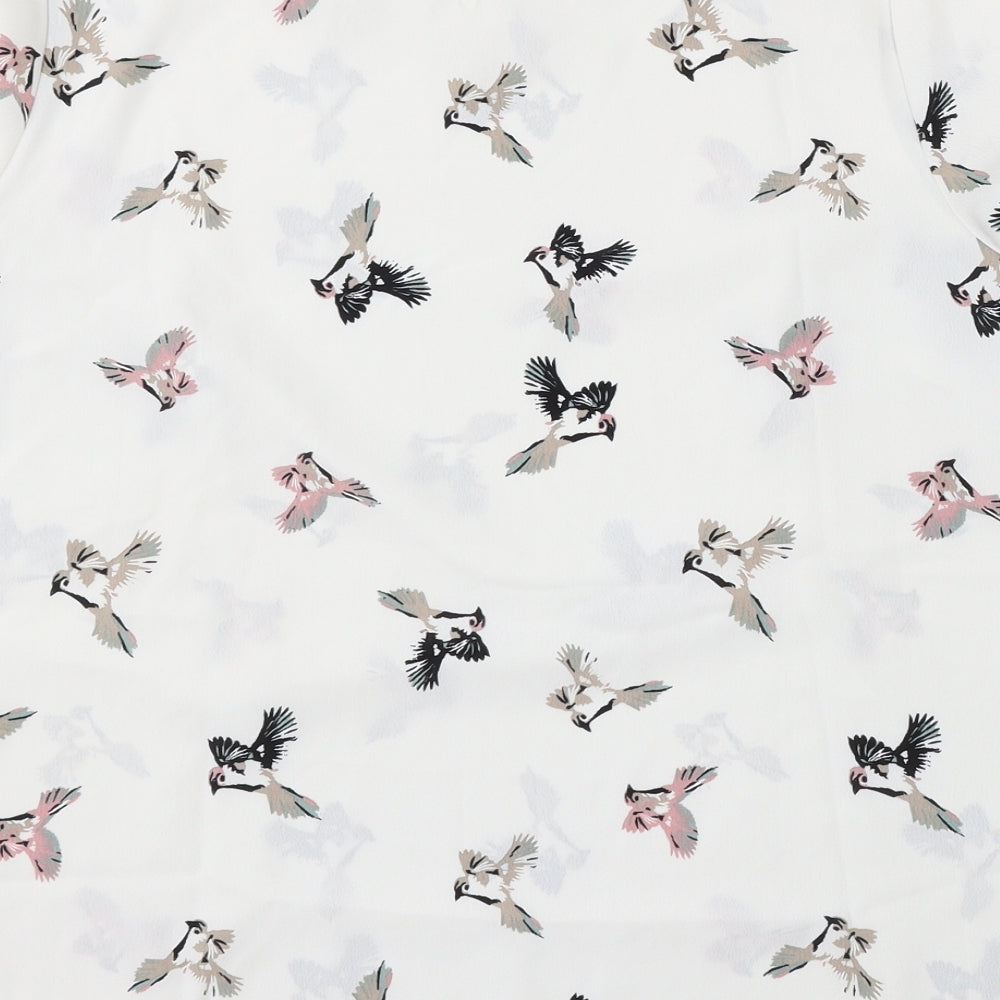 Primark Womens White Geometric Viscose Basic Blouse Size 14 Round Neck - Bird Print