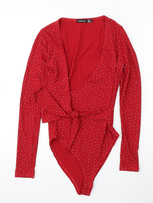 Womens UK Size 6 Boohoo One-Piece Red Playsuit