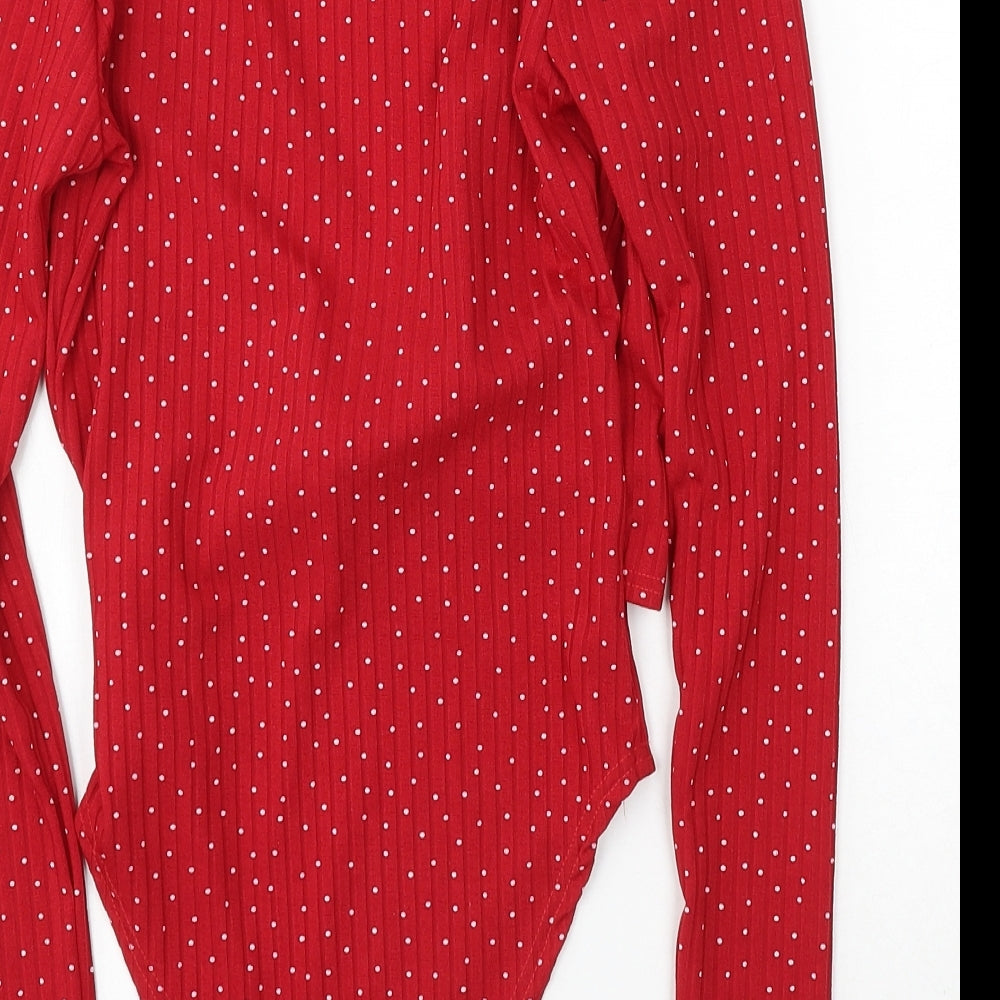 Boohoo Womens Red Polka Dot Polyester Playsuit One-Piece Size 6 Snap