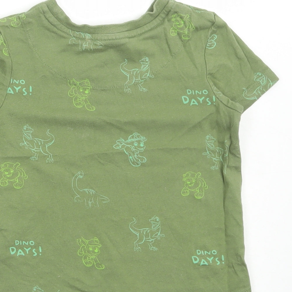 George Boys Green Geometric Cotton Basic T-Shirt Size 12-18 Months Round Neck Pullover - Dinosaur Print