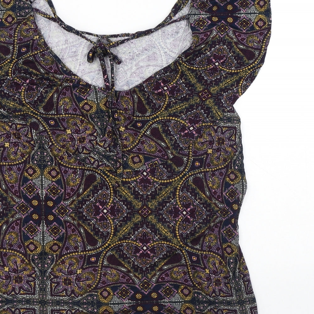 TU Womens Multicoloured Geometric Viscose Jersey Tank Size 14 Round Neck