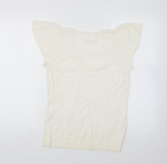 LOFT Womens Ivory V-Neck Rayon Pullover Jumper Size M