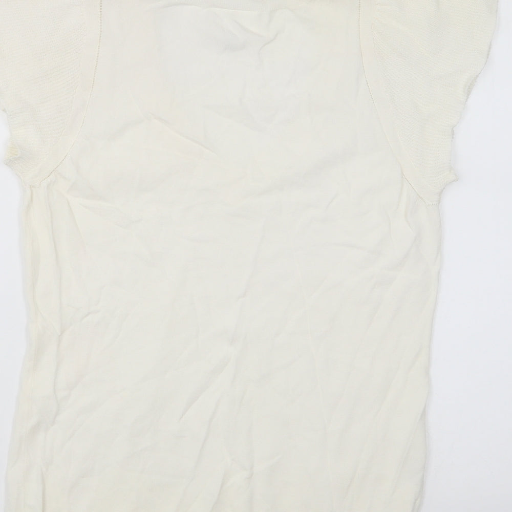 LOFT Womens Ivory V-Neck Rayon Pullover Jumper Size M