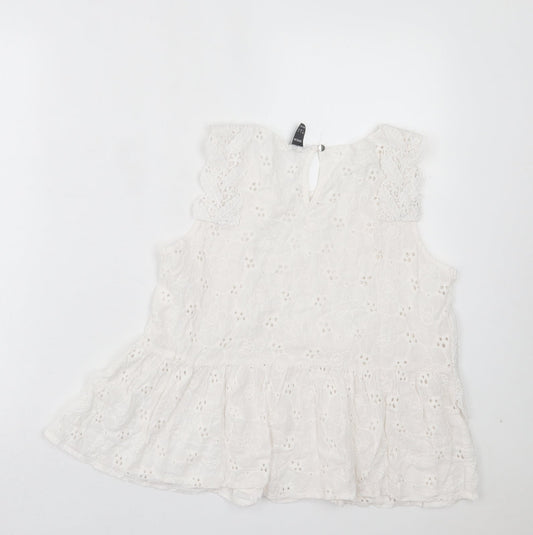 SheIn Womens White Floral Cotton Basic Tank Size L Crew Neck